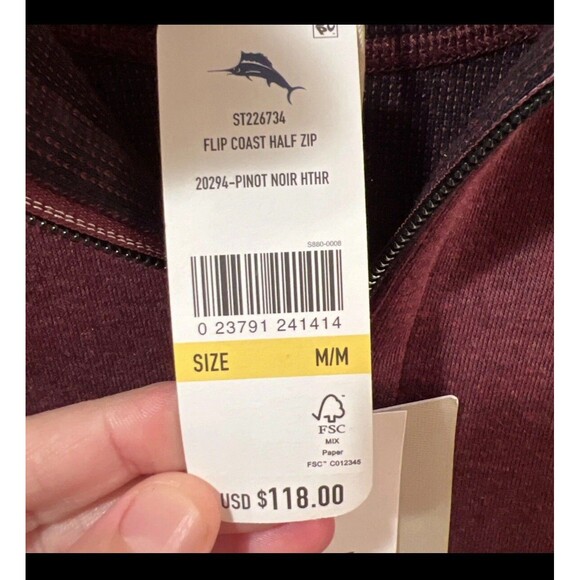 Tommy Bahama Mens Pullover Reversible 1/2 Zip Pinot Noir Size Medium - Picture 4 of 6